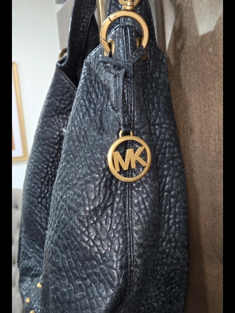 Michael Kors Black Pebbled Leather Chain-Handle Shoulder Bag - Picture 3 of 6